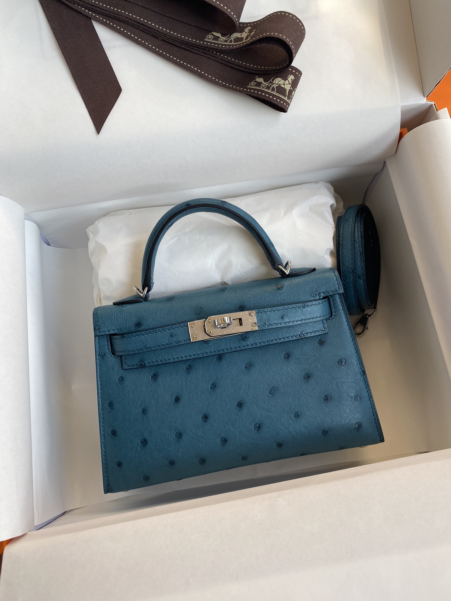 Hermes Kelly Mini II Bag 19CM In Colvert Ostrich Leather